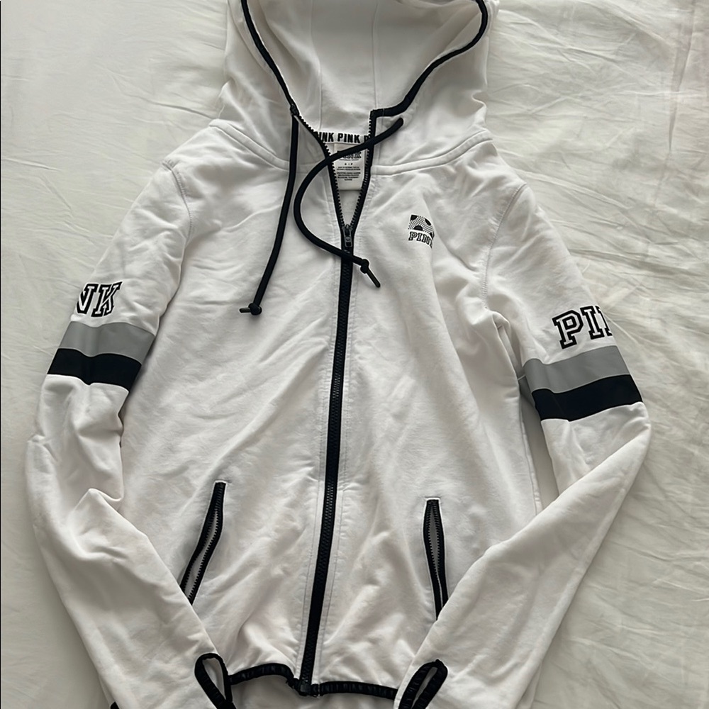 VS/Pink White Hoodie with Black Trim